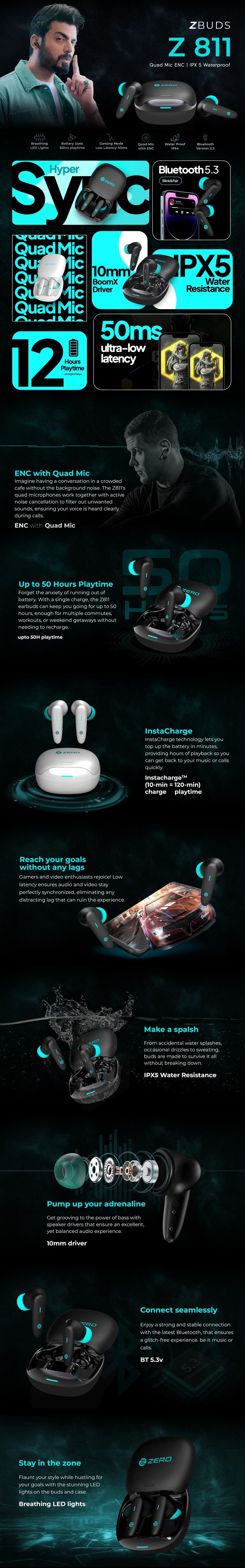 Zero Z 811 Earbuds ENC & Quad Mic